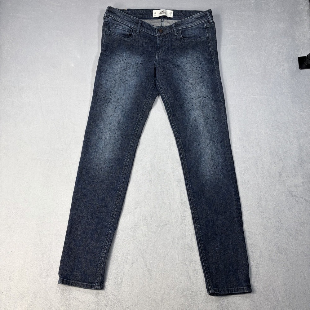 Hollister Jeans womens boho floral Size 9R 29x31 Blue dark wash textured stretch